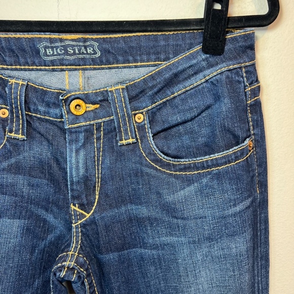 Big Star Casey Jeans Dark Blue Distressed Denim Ultra Low Rise Womens Sz 28 Long - Picture 5 of 16